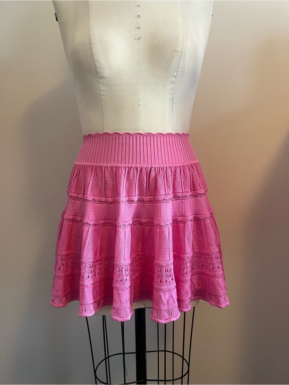 LoveShackFancy Bright Pink Knit Mini Skirt